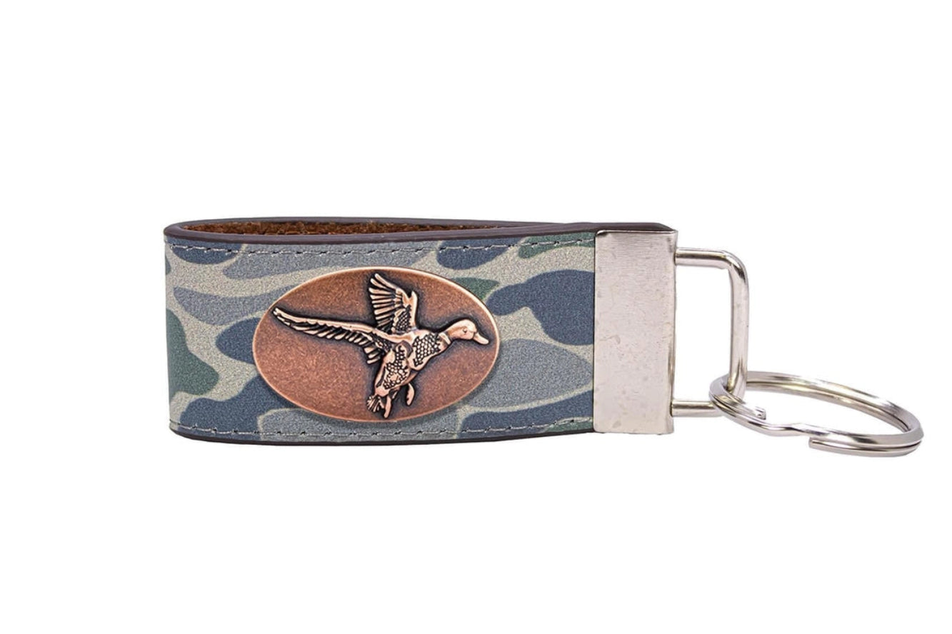 Green Old School Camo Leather Loop Key Fob - Mallard Concho