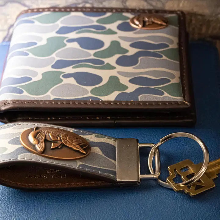 Brown Old School Camo Leather Loop Key Fob - Bass Concho