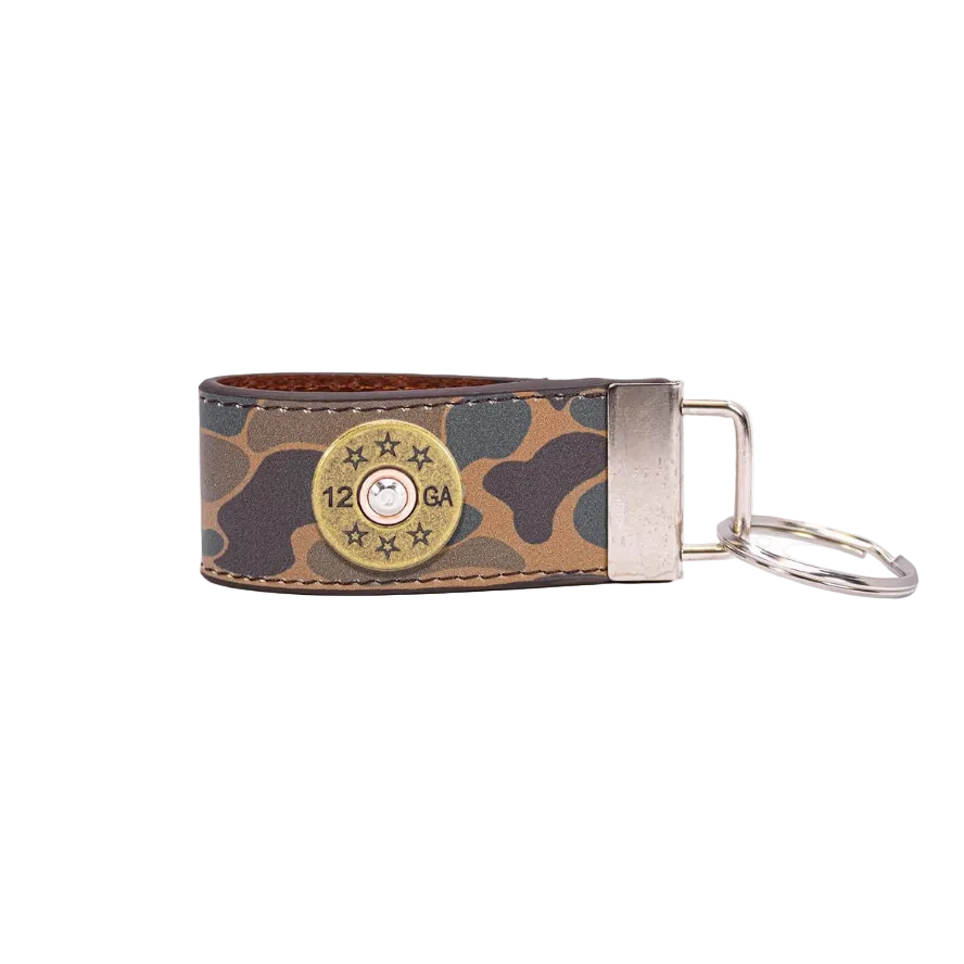 Brown Old School Camo Leather Loop Key Fob - Shotshell Concho