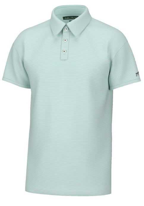 Hinton Stripe Performance Polo- Pool Water/ White