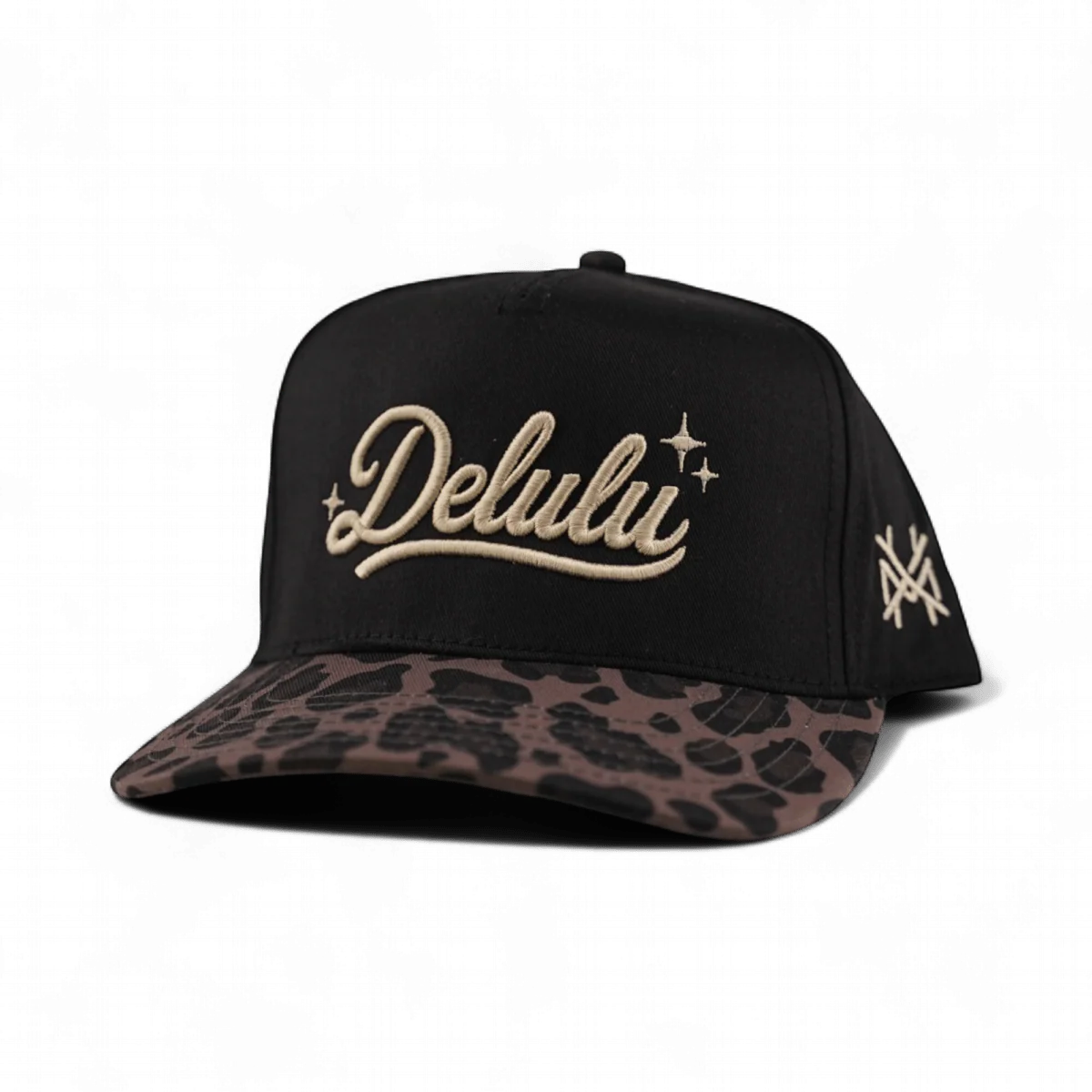 Delulu Snapback Hat - Retro Leopard & Black