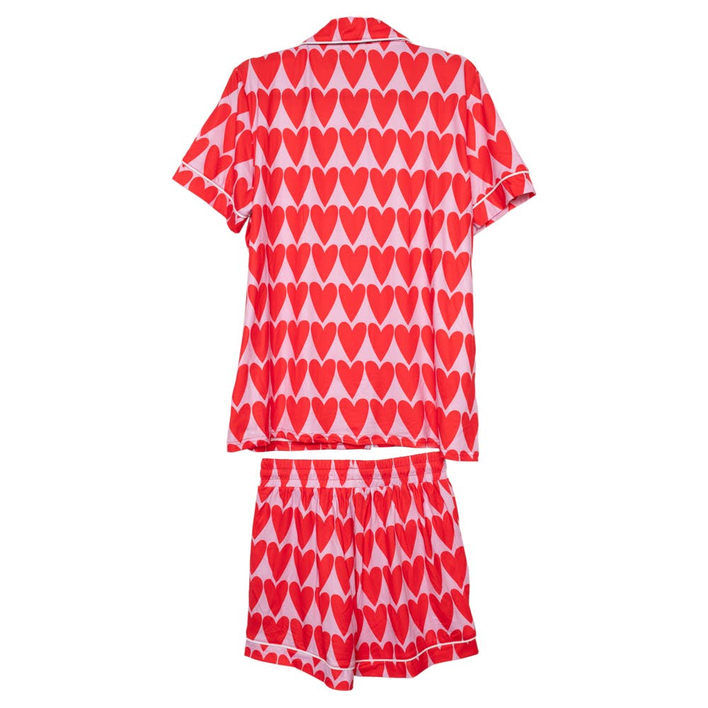 Pink and Red Hearts Pajama Set - Red