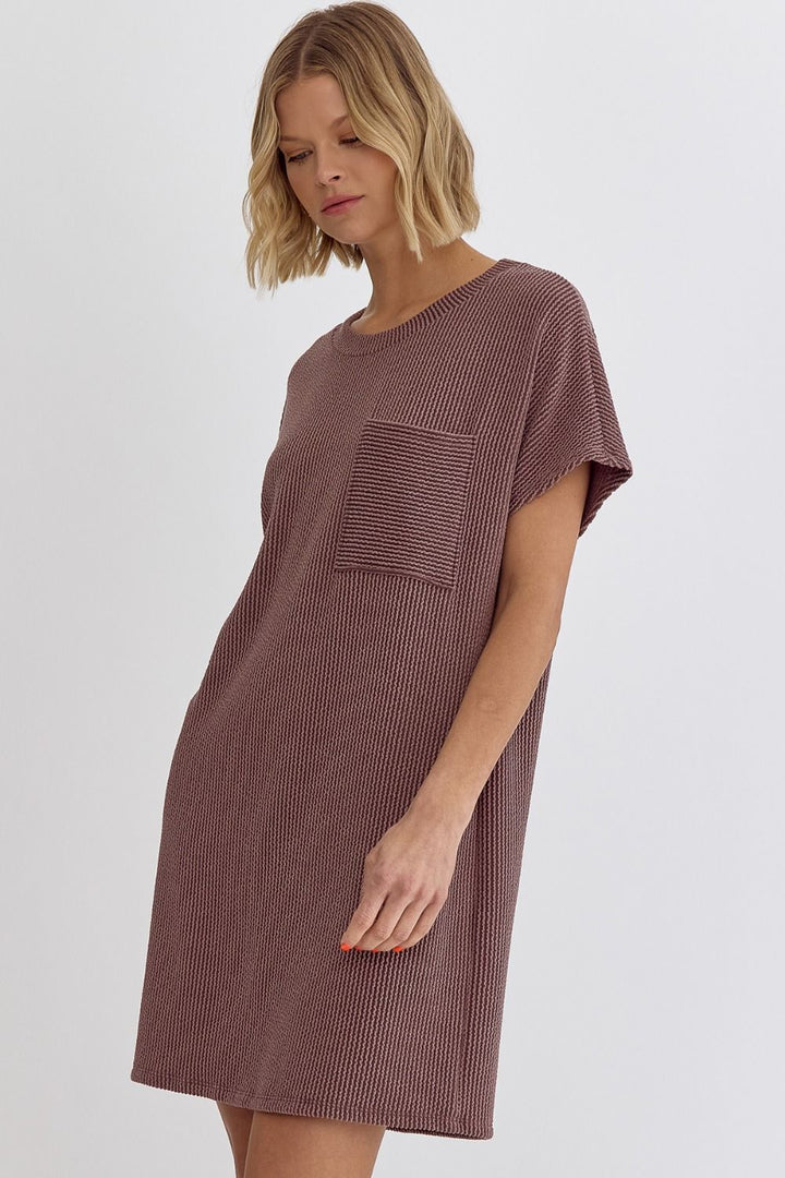 Ribbed Mini Dress - Peppercorn