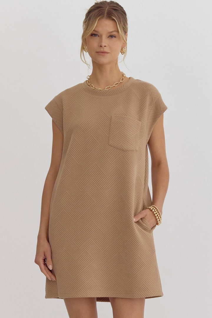 Textured Ribbed Mini Dress - Tan