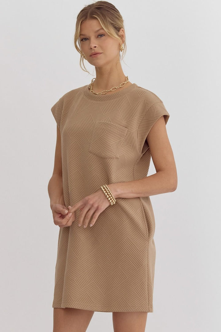 Textured Ribbed Mini Dress - Tan