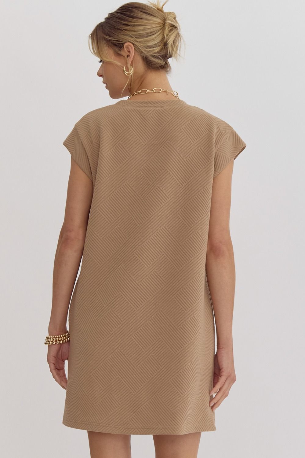 Textured Ribbed Mini Dress - Tan