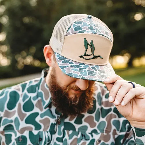 Roost 7 Panel 3D Puff Duck Logo - Camo