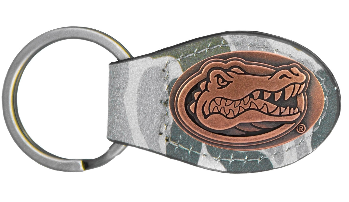 Green Old School Camo Leather Key Fob - Florida Gators Concho