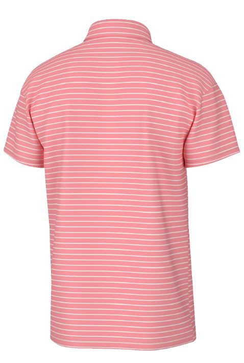 Horizon Stripe Performance Polo - Flamingo/White