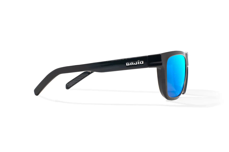 Hopedale Gloss Black with Blue Mirror Glass Lenses