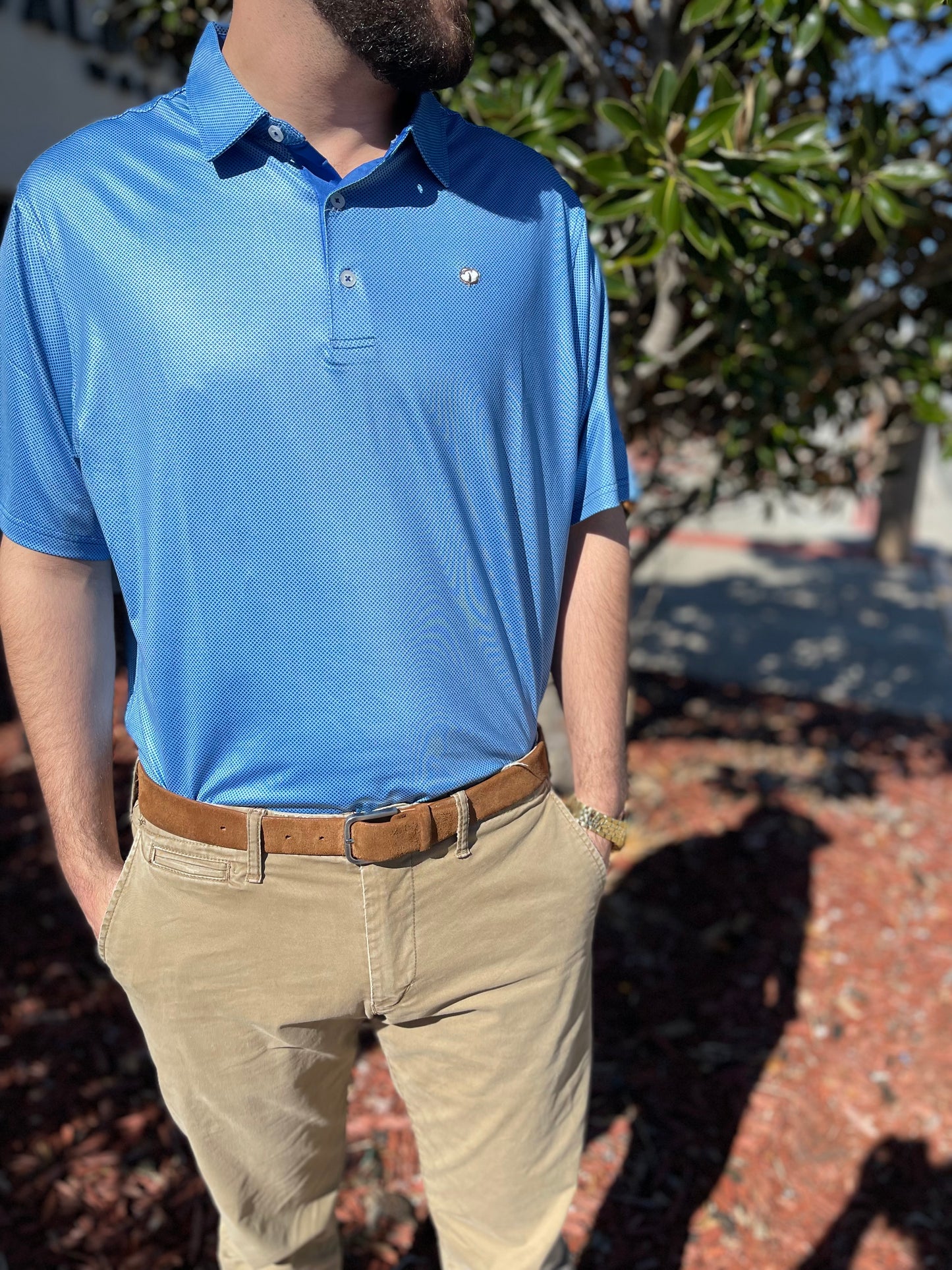 Cotton Performance Polo - Cobalt/Navy