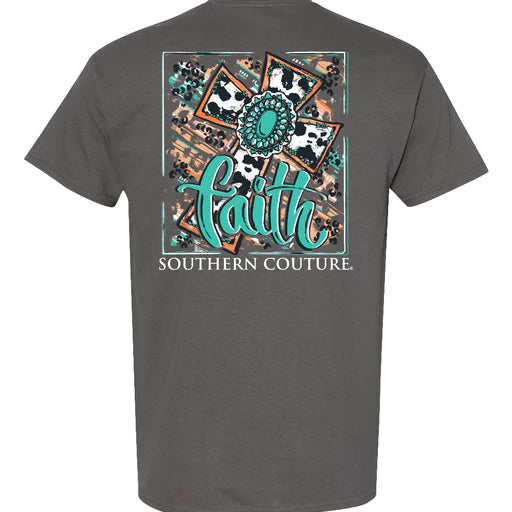 Faith Cowprint Cross - Charcoal