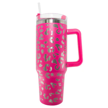 Modern Pink Leopard 40 Oz Tumbler with Handle