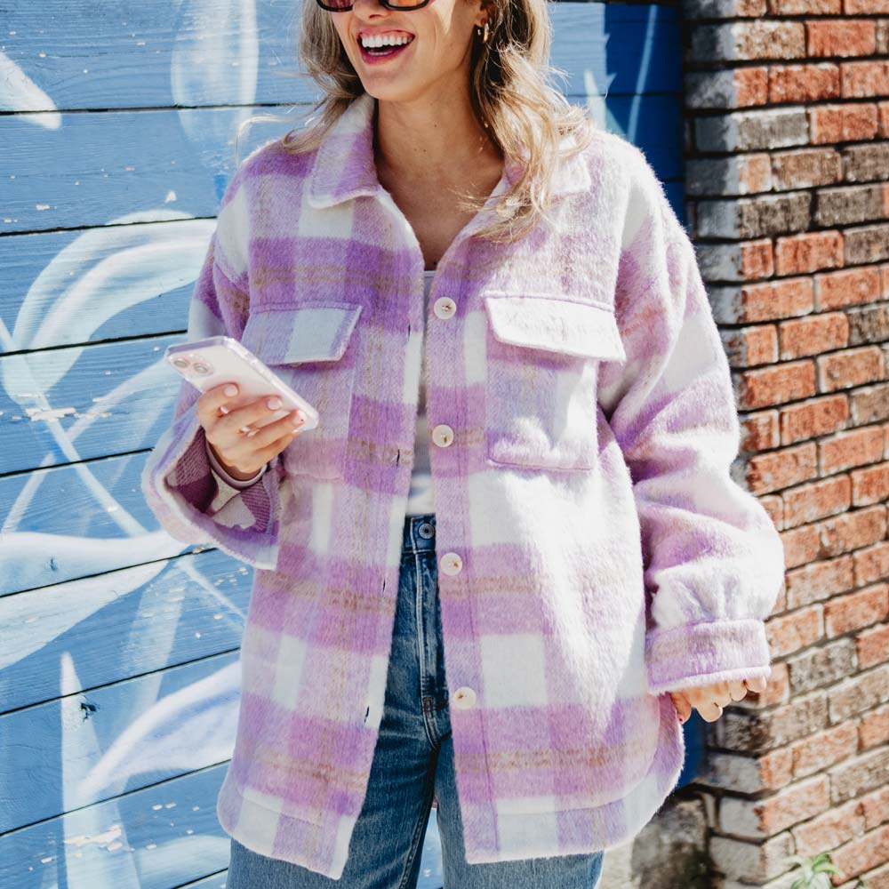 KatyDid Purple Plaid Shacket