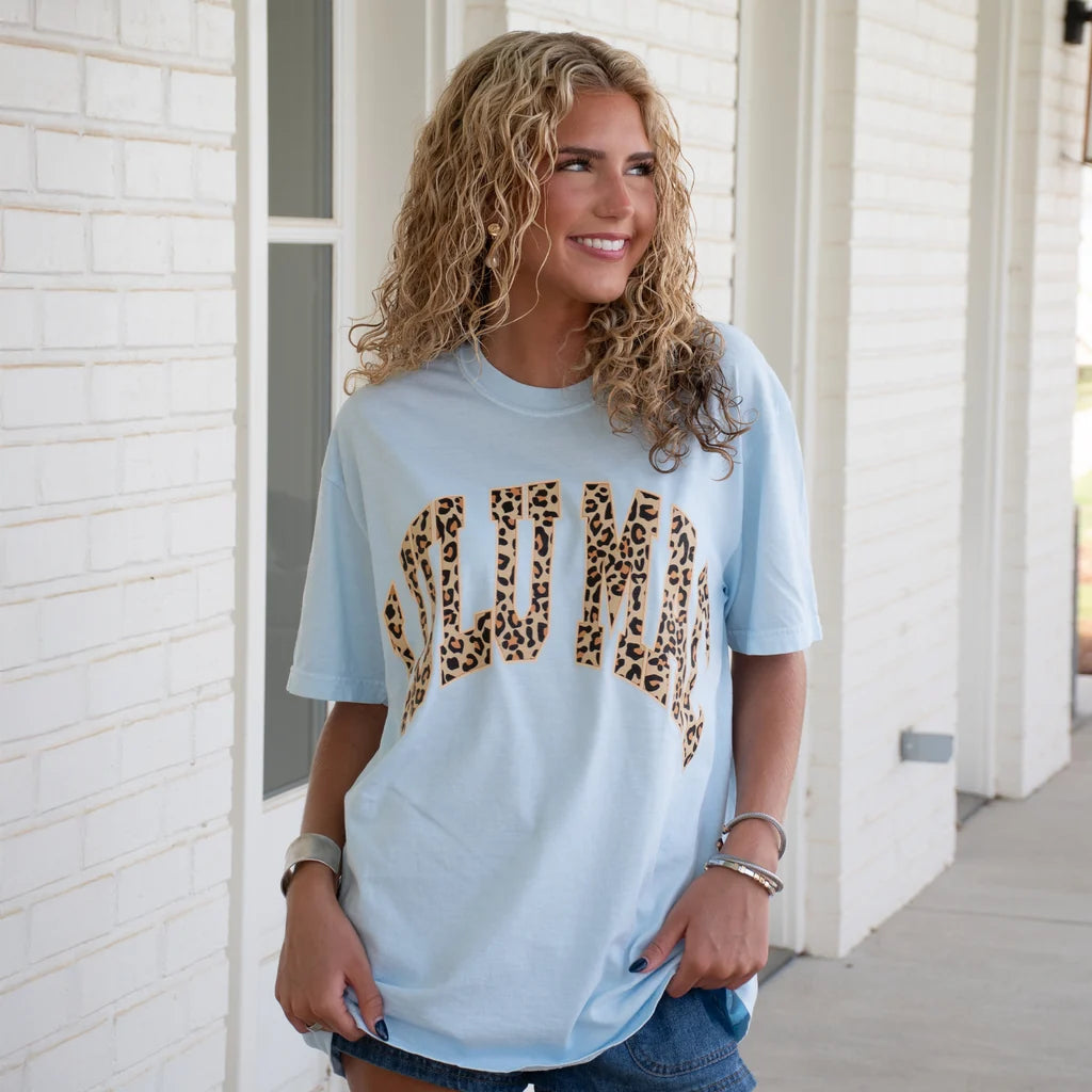 Lulu Mac Comfort Colors Tee- Chambray Leopard