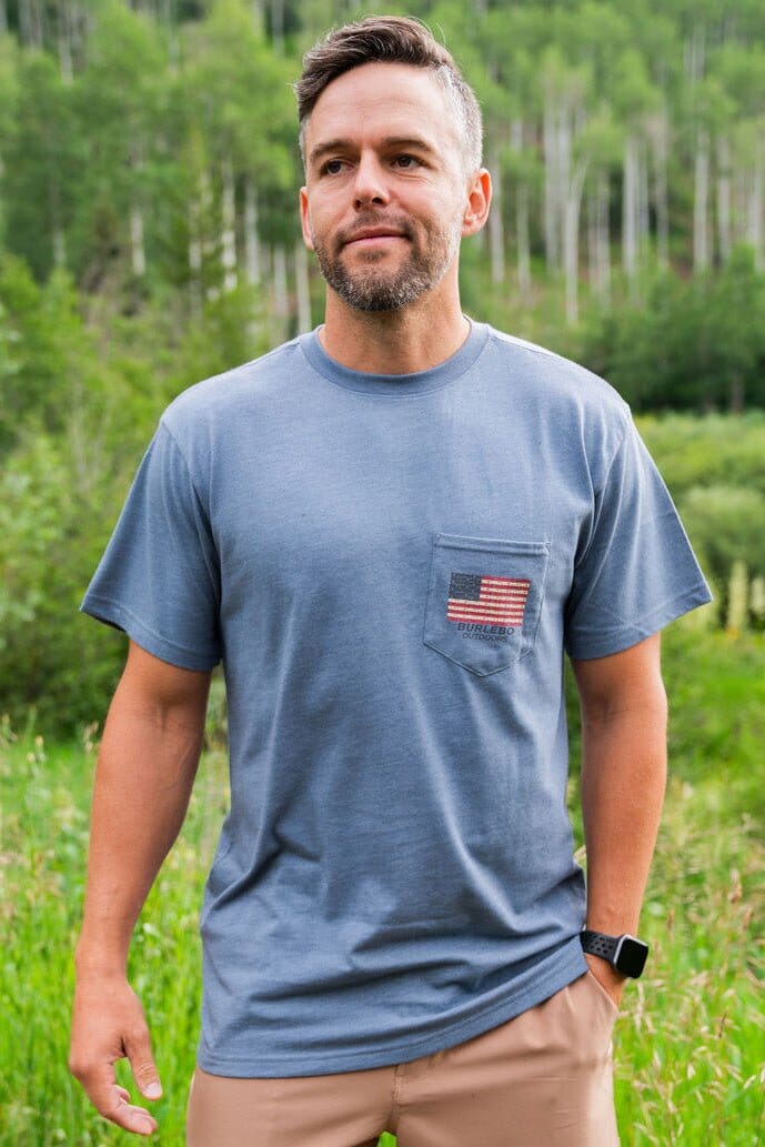 SS Tee - Shotgun Shell Flag - Heather Blue Jean