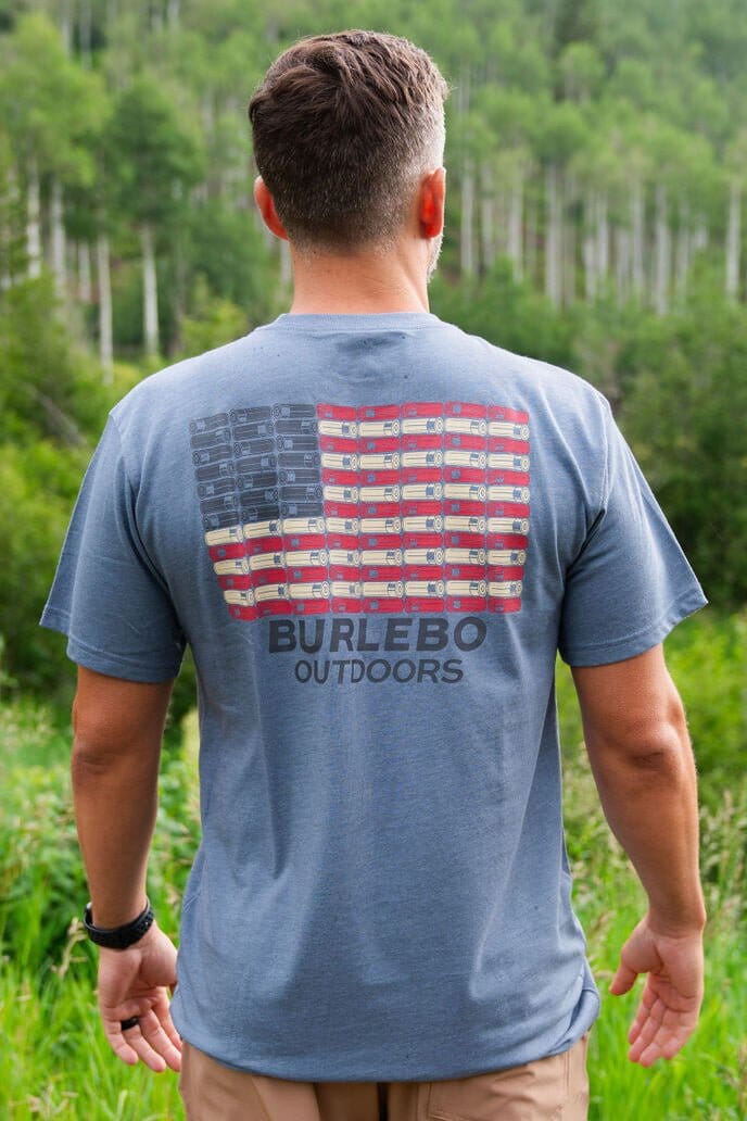 SS Tee - Shotgun Shell Flag - Heather Blue Jean