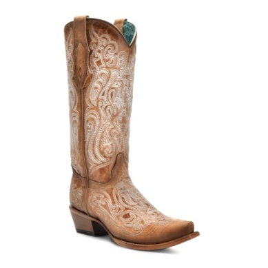 Straw/Blue Luminiscent Embroidery Boots - C4144