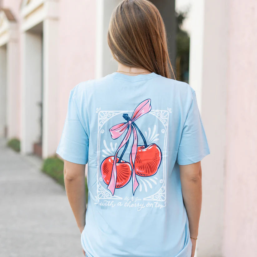 Lily Grace "With a Cherry on Top" Preppy Pocket Tee – Chambray