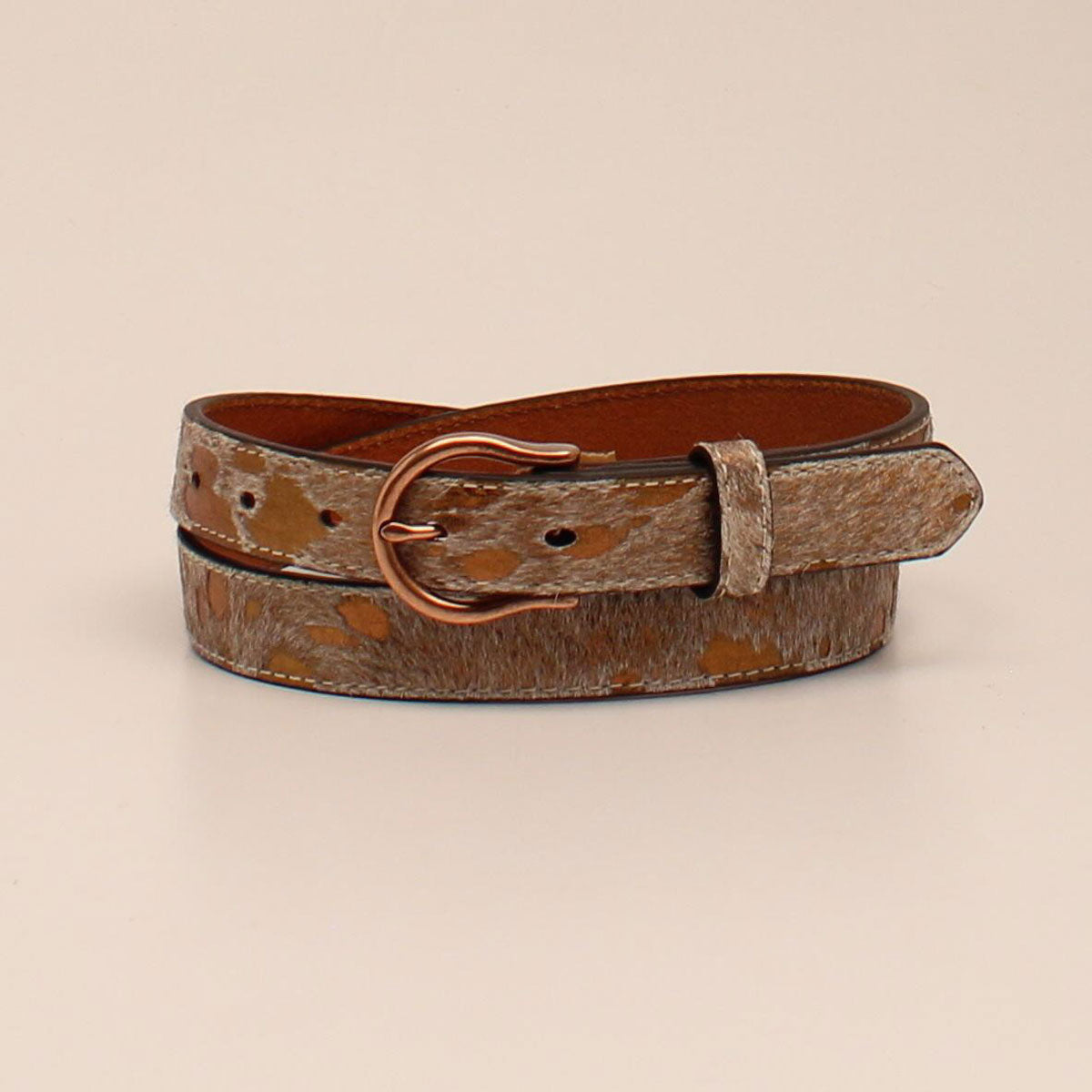 Ariat Ladies' 1" Brass Metallic Calf Hair Tan Belt