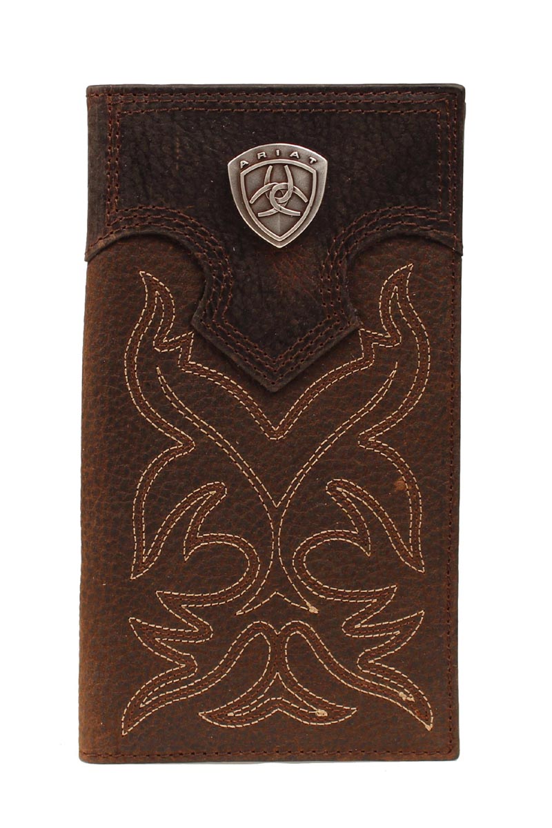 Ariat Brown with Brown Overlay Boot Stitch & Shield Leather Checkbook / Rodeo Wallet