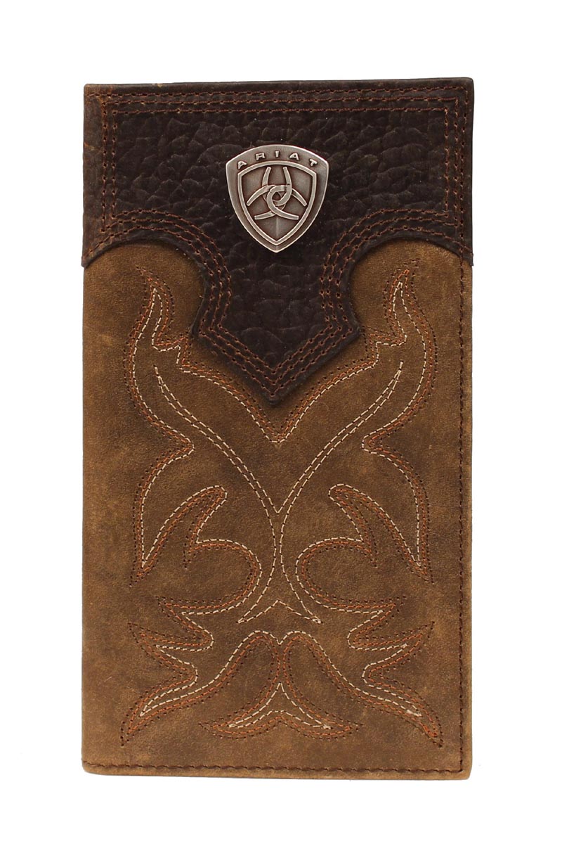 Ariat Brown Distressed Leather Rodeo Wallet with Shield Logo