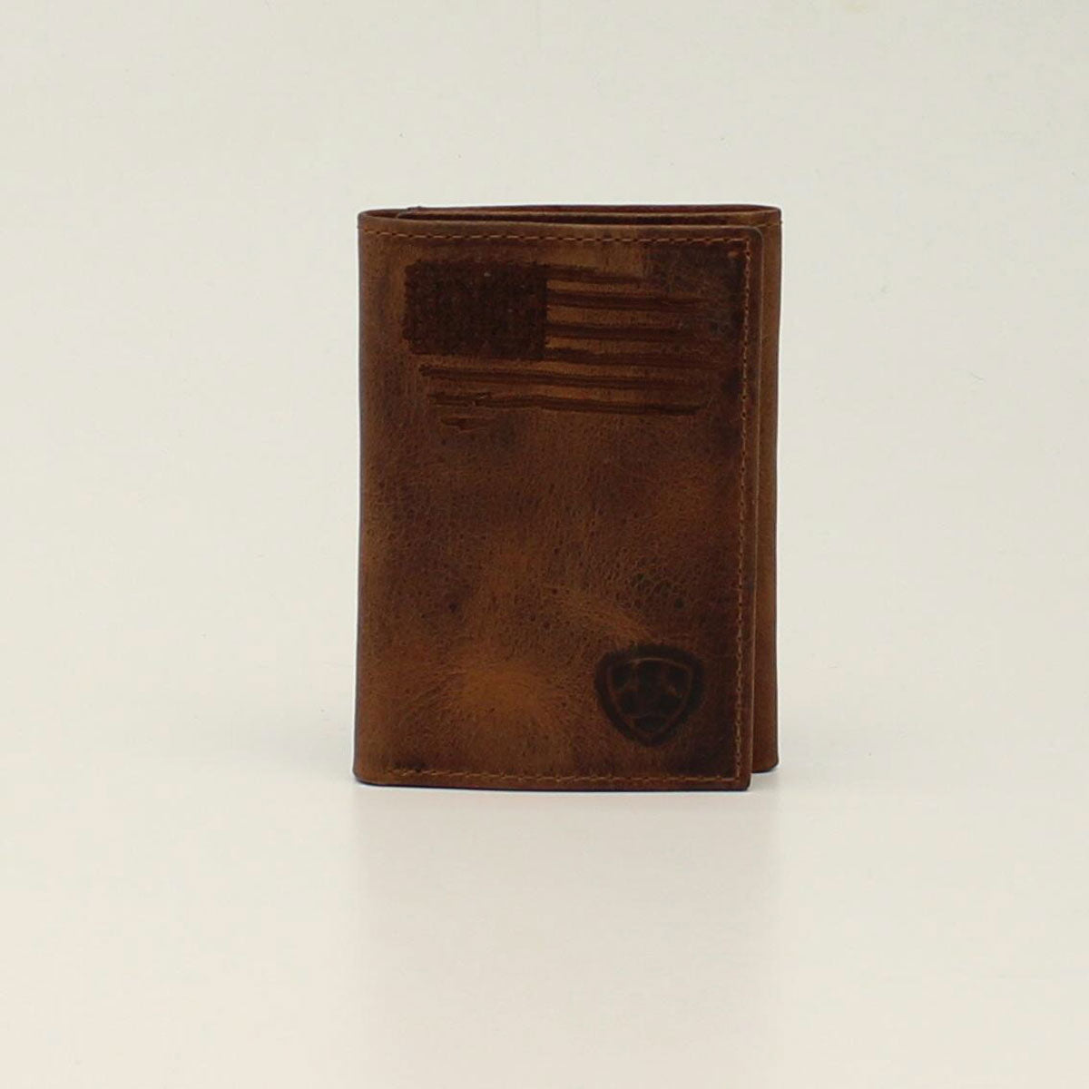 Ariat Men's Brown Distressed USA Flag Tri-Fold Wallet