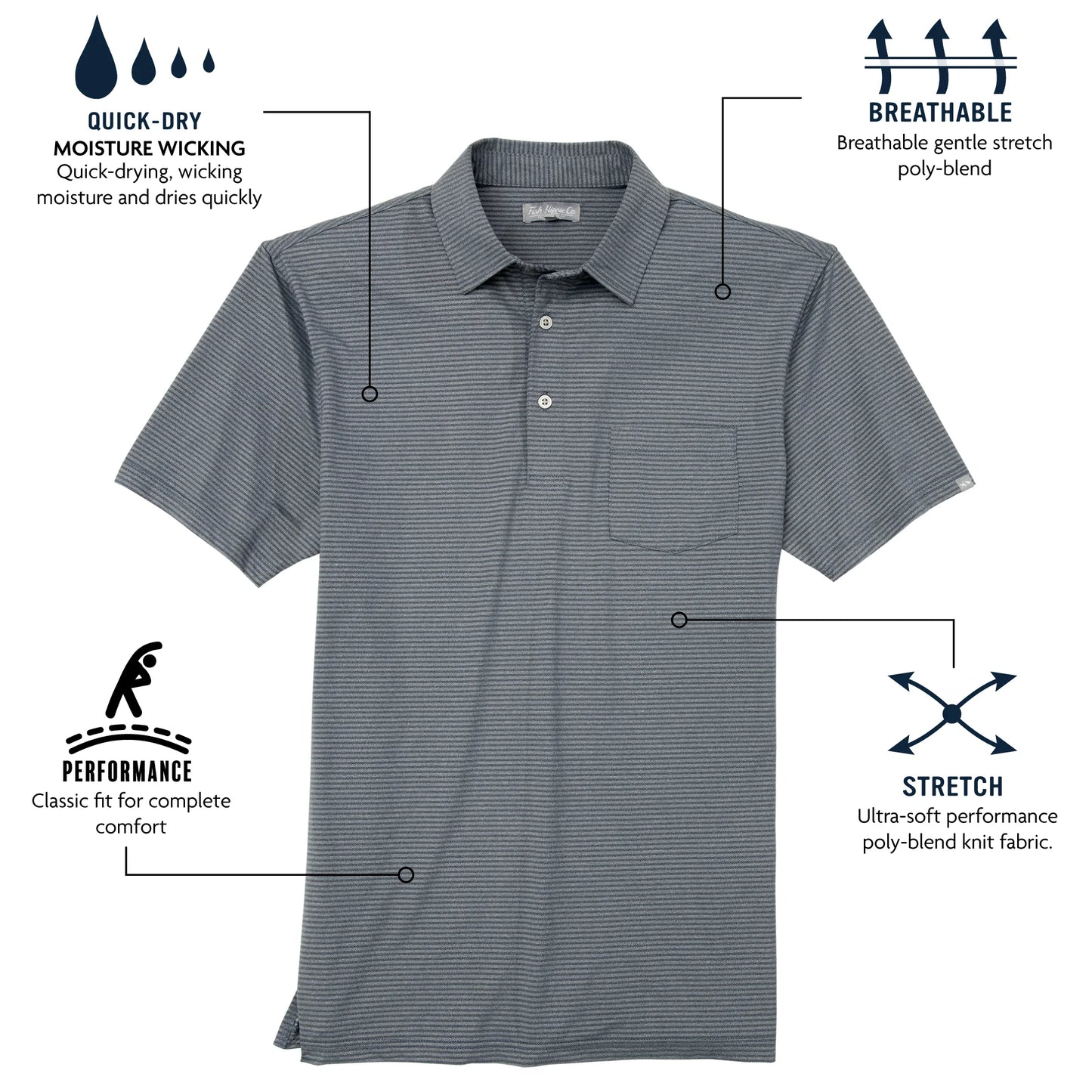Reef Club Performance Polo - Heathered Navy