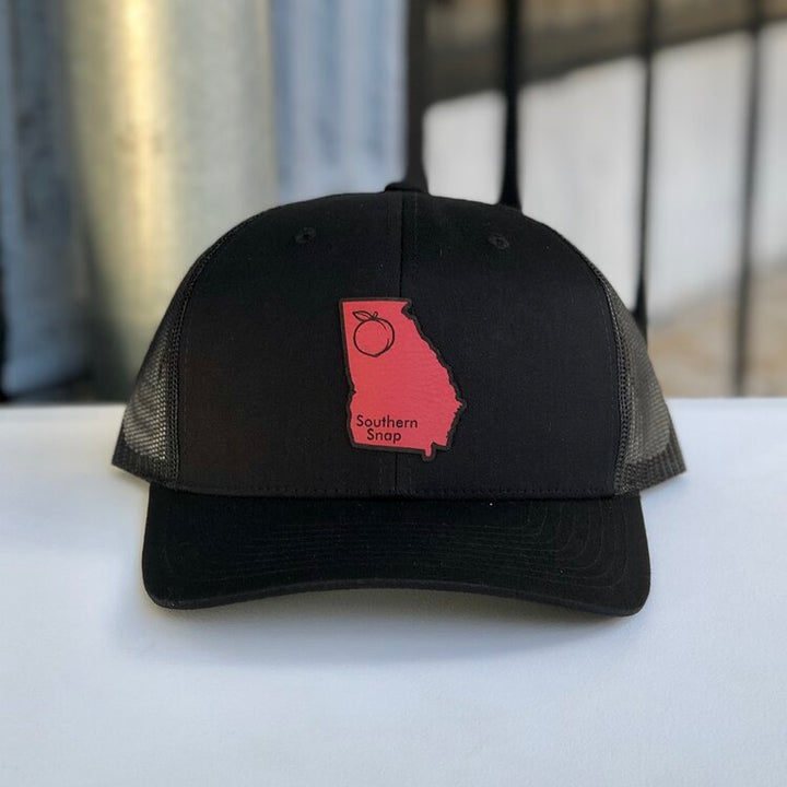 Georgia State Red Patch Trucker Hat Black Out