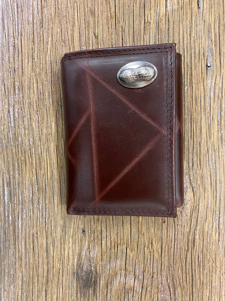 Peanut Brown Wrinkle Leather Tri-fold Concho Wallet