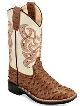 Youth Ostrich Print Broad Square Toe Boots