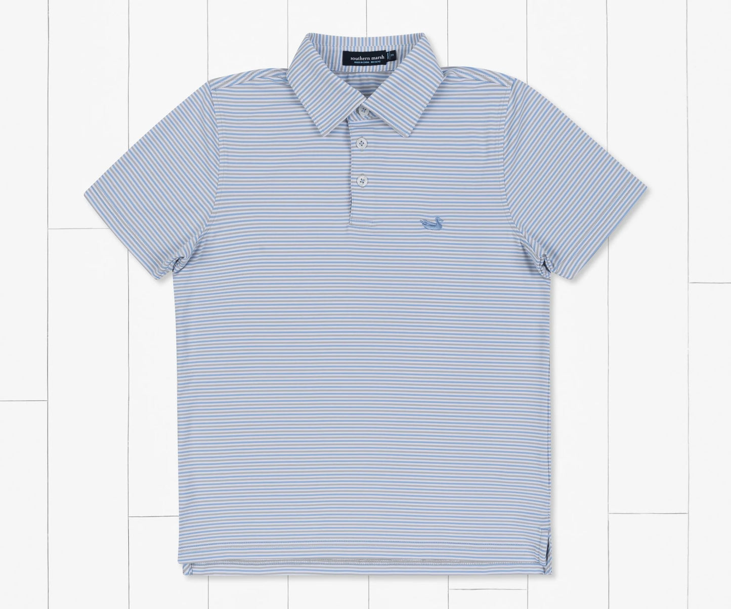Youth Bermuda Performance Polo - Light Blue & White