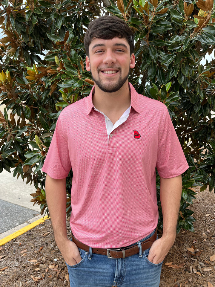 GA State Outline Performance Polo - Red/Grey