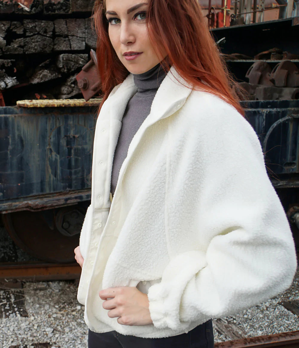 Retro Snap Fleece Jacket - Off White