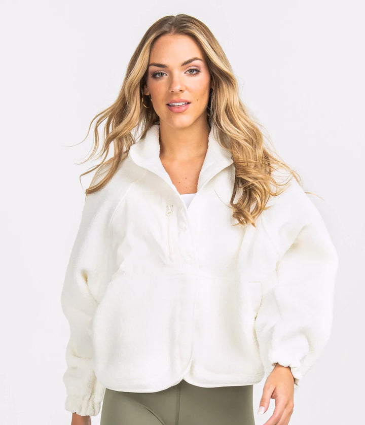 Retro Snap Fleece Jacket - Off White