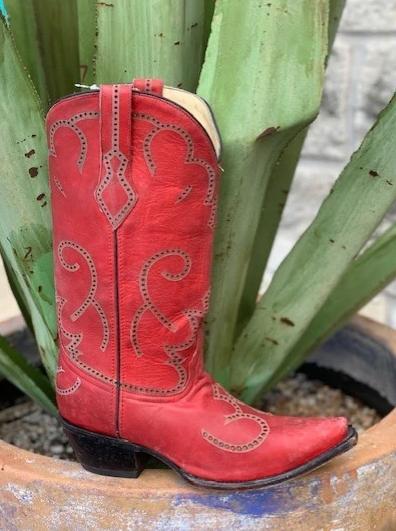 Corral Red Cowhide Cowgirl Boots - Snip Toe