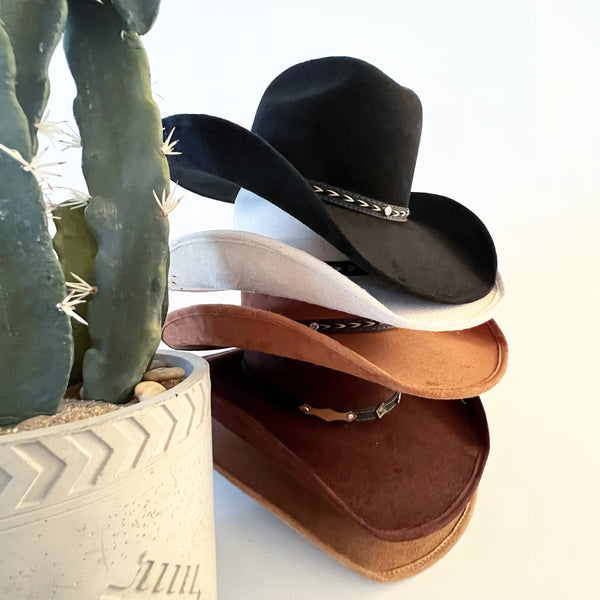 Unisex Vegan Suede Western Cowboy Hat: Ivory / Medium (56-58cm)