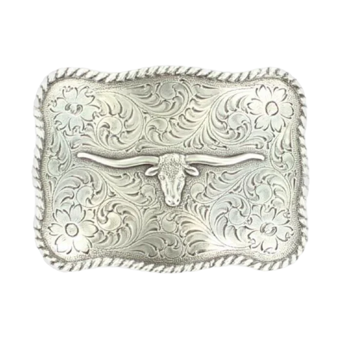 Rectangle Longhorn Floral Belt Buckle