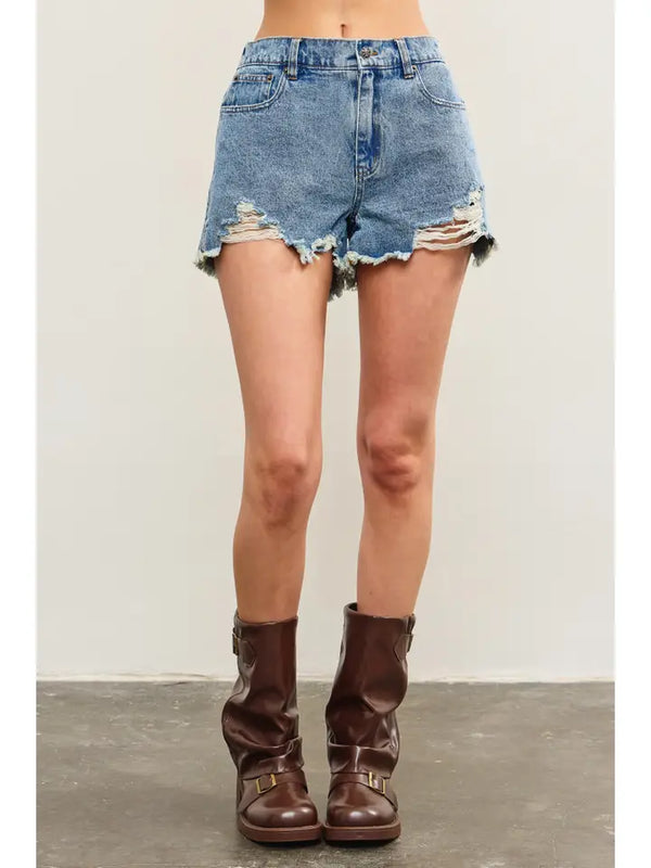 Back Pocket Star Shadow Patch Denim Shorts