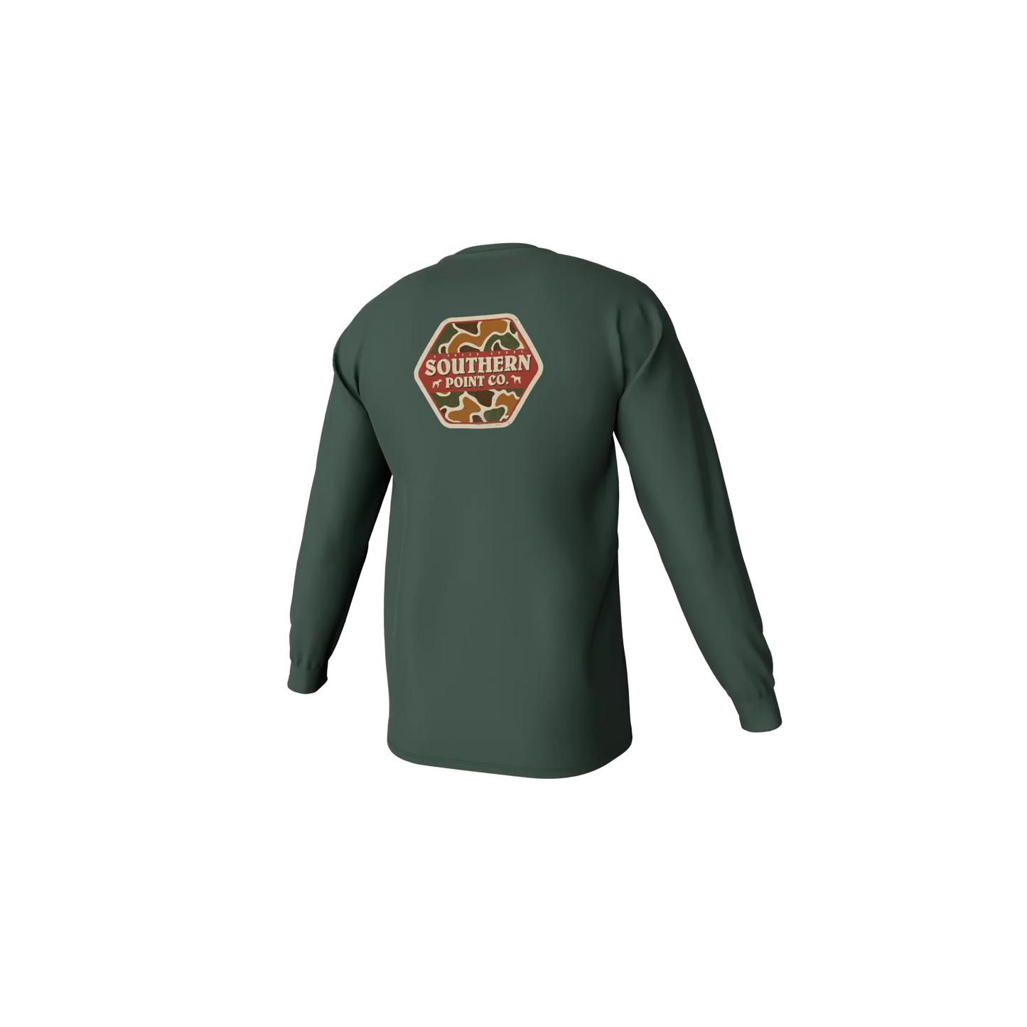 Youth Camo Logo Long Sleeve Pocket Tee - Duck Green
