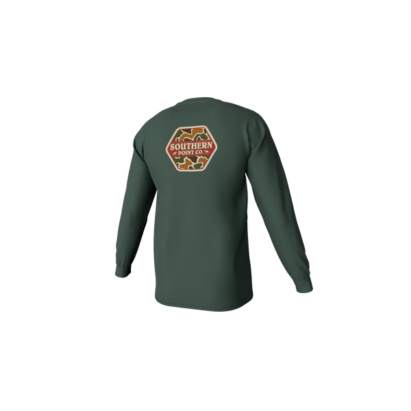 Youth Camo Logo Long Sleeve Pocket Tee - Duck Green