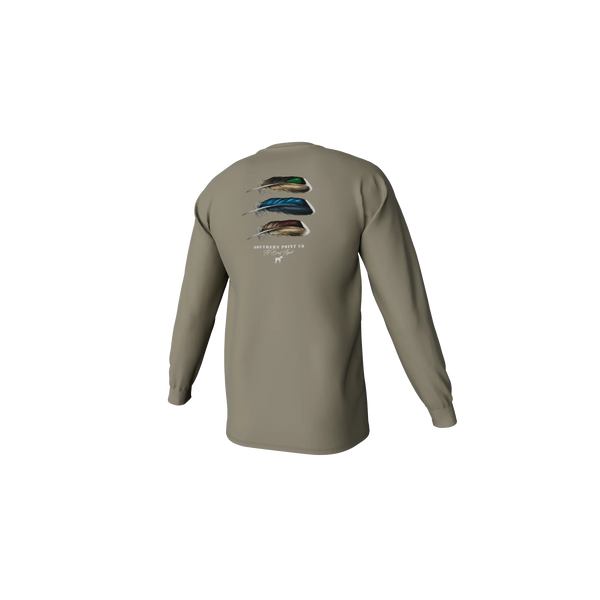 Youth Duck Feather Trio Long Sleeve Pocket Tee - Laurel Oak