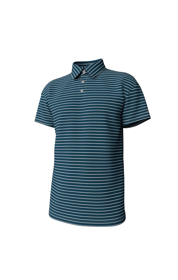 Horizon Stripe Performance Polo - Mallard Blue/White
