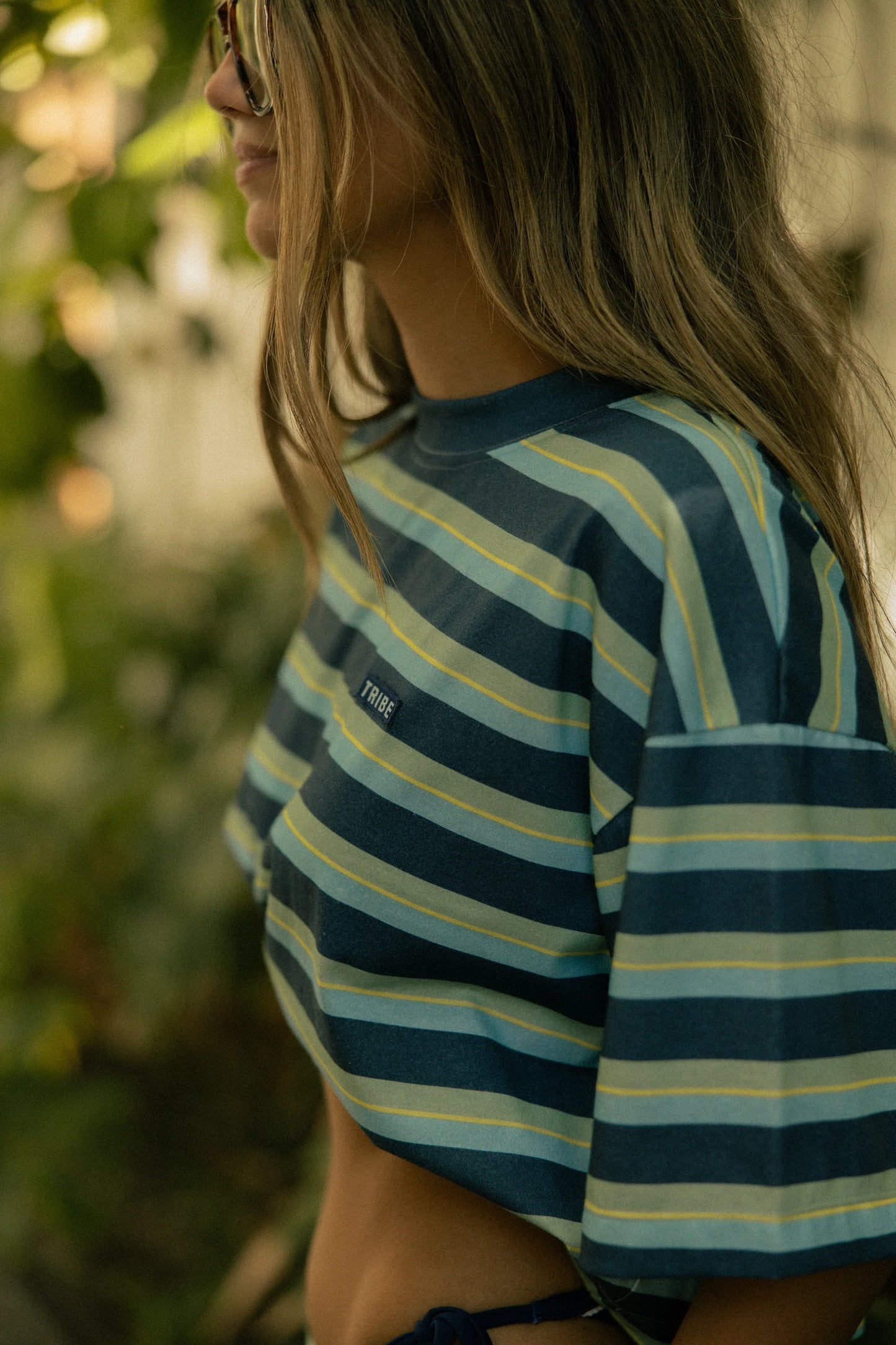Striped Boxy Tee - Way Down South Deep Sea Blue