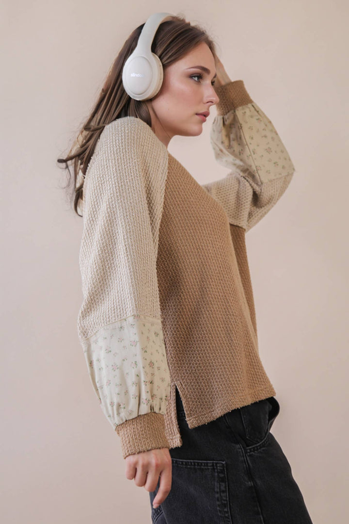 Raglan Sleeve Color Block Sweater - Mocha