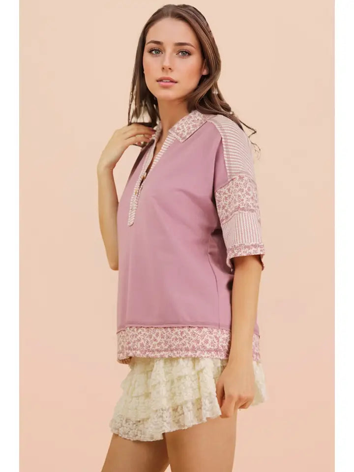 Oversized Collard Knit Top - Mauve