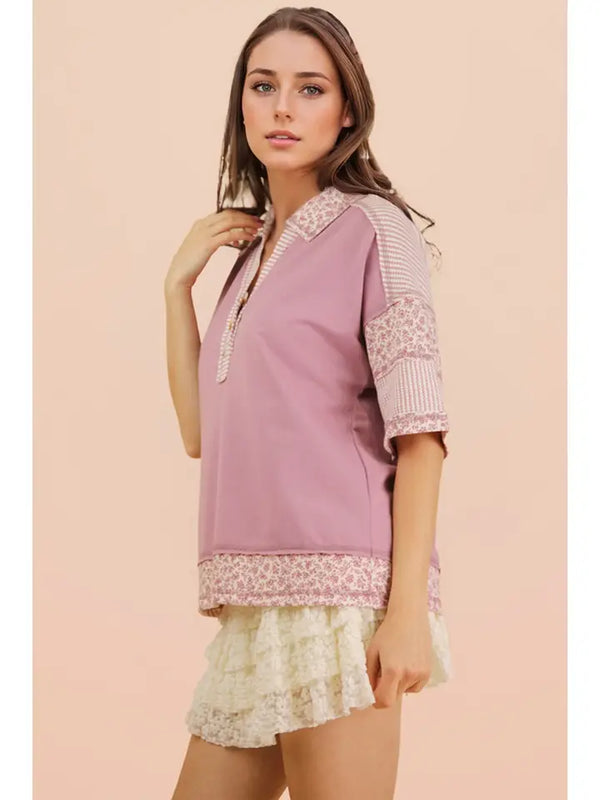 Oversized Collard Knit Top - Mauve