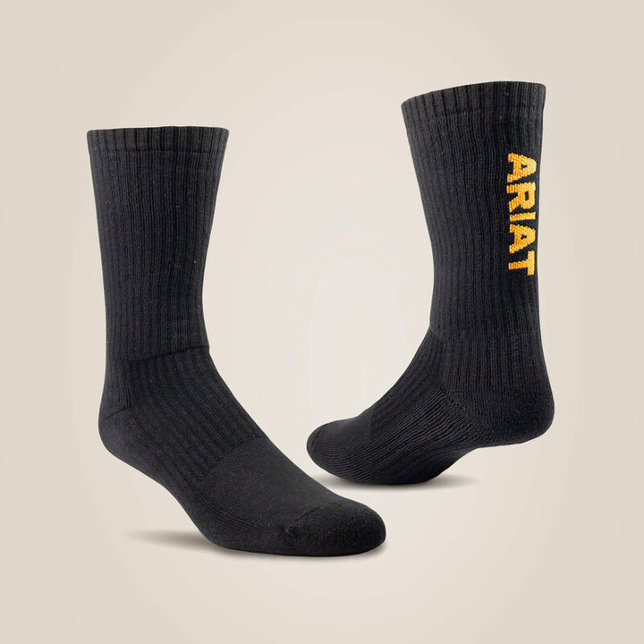 Premium Ringspun Cotton Crew Work Sock 3 Pair Pack - Black