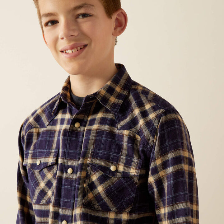 Boys Hayes Retro Snap LS Shirt - Dark Denim