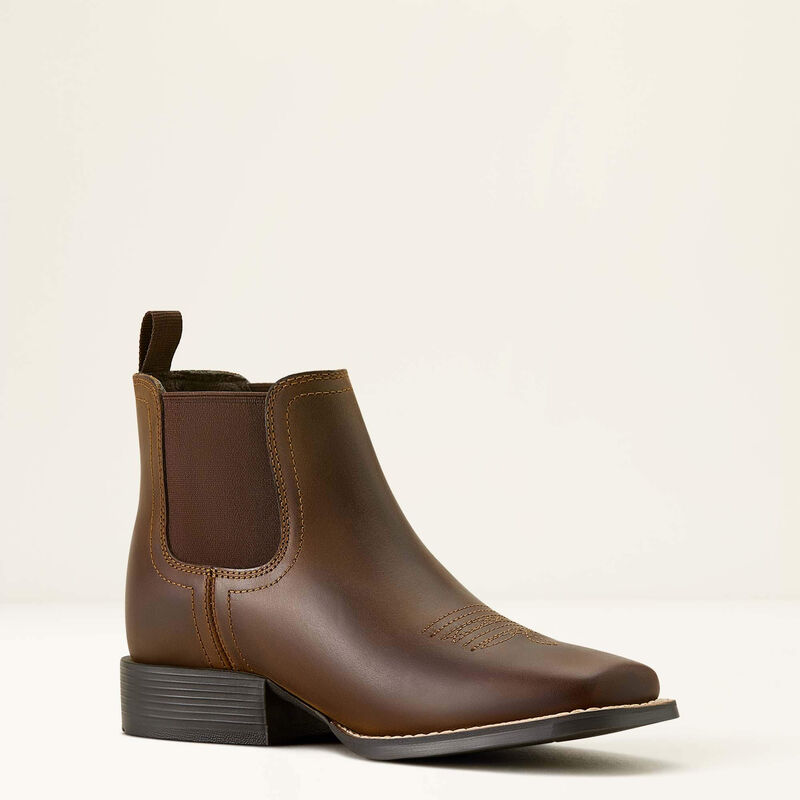 Kid's Booker Chelsea Wide Square Toe Western Boot - Distressed Brown
